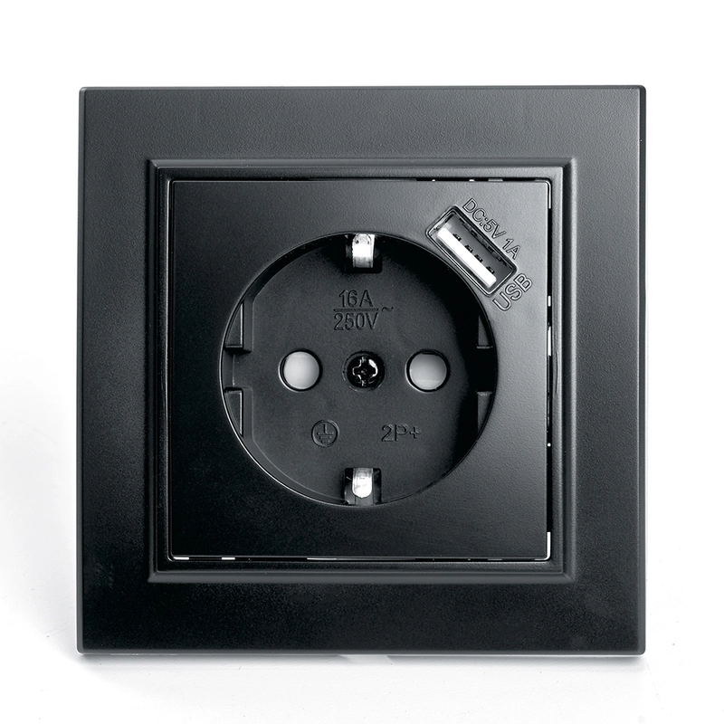 Розетка 1-местная Stekker, PST16-9011-03, с защитной шторкой и с USB, черный