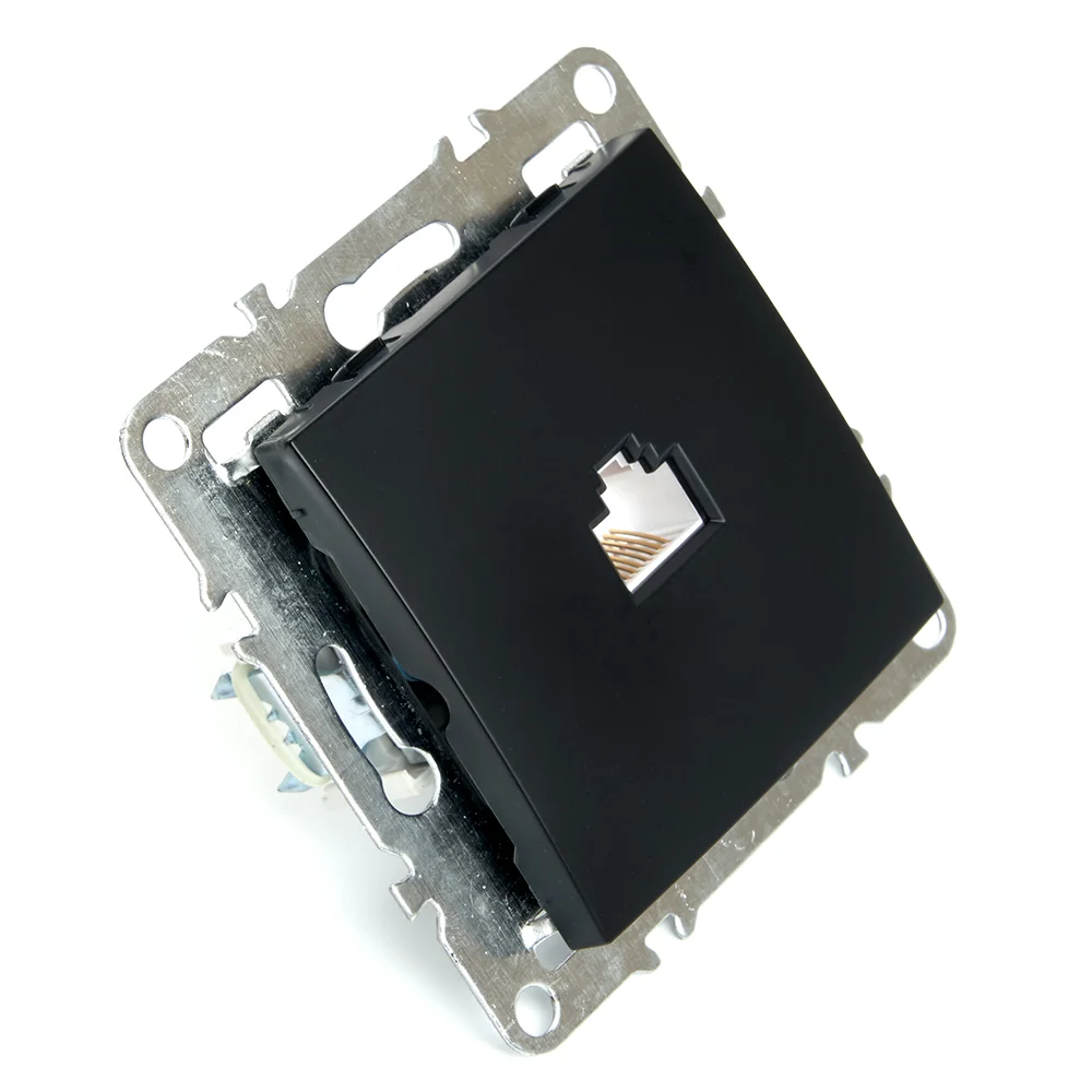 Розетка компьютерная, 1-местная Stekker, PST00-9107-03, RJ-45 механизм, серия Эрна, черный