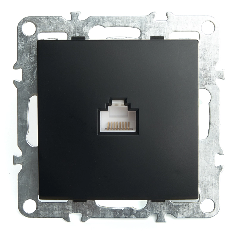 Розетка компьютерная, 1-местная Stekker, PST00-9107-03, RJ-45 механизм, серия Эрна, черный