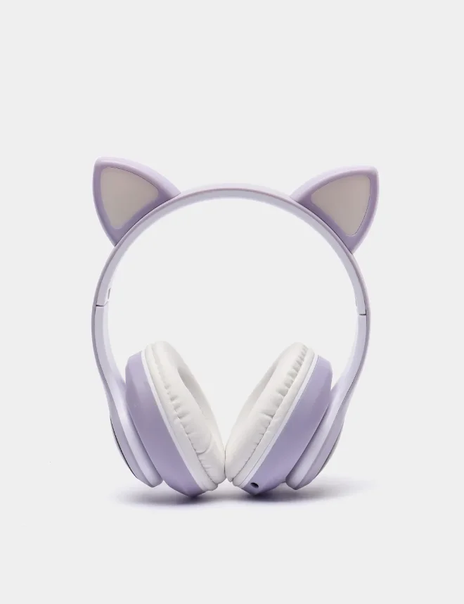 Сиреневый беспроводные светящиеся Bluetooth-наушники с ушками CAT
