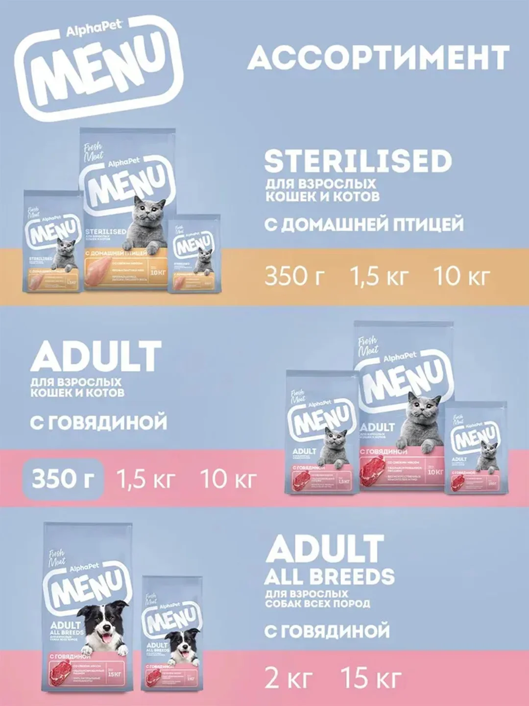 АльфаПет Menu 0,35кг говядина сухой д/кошек (652734)