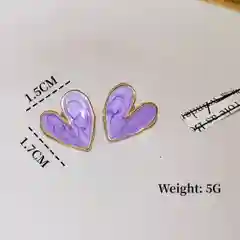 Серьги сердечки гвоздики сиреневые/фиолетовые пусеты