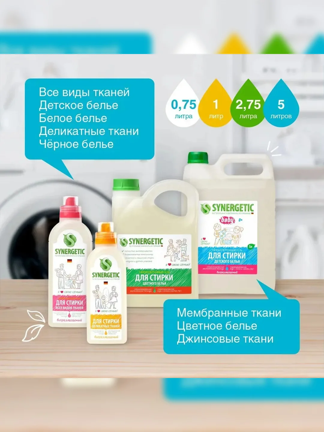 Гель для стирки SYNERGETIC DELICATE для деликатных тканей, 1,5 л
