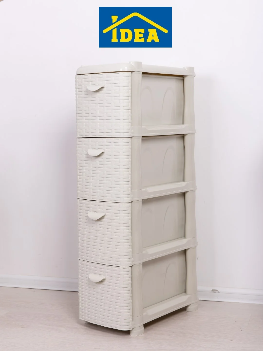 Белый комод узкий РОТАНГ IDEA (4 секции)