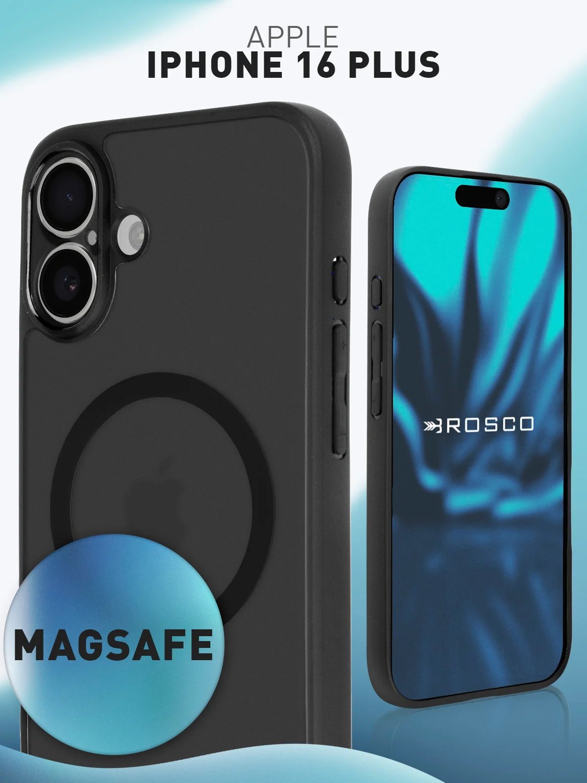Прозрачный чехол MagSafe для iPhone 16 Plus пластиковый с силиконом ROSCO противоударный с магнитом