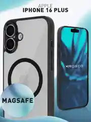 Прозрачный чехол MagSafe для iPhone 16 Plus пластиковый с силиконом ROSCO противоударный с магнитом