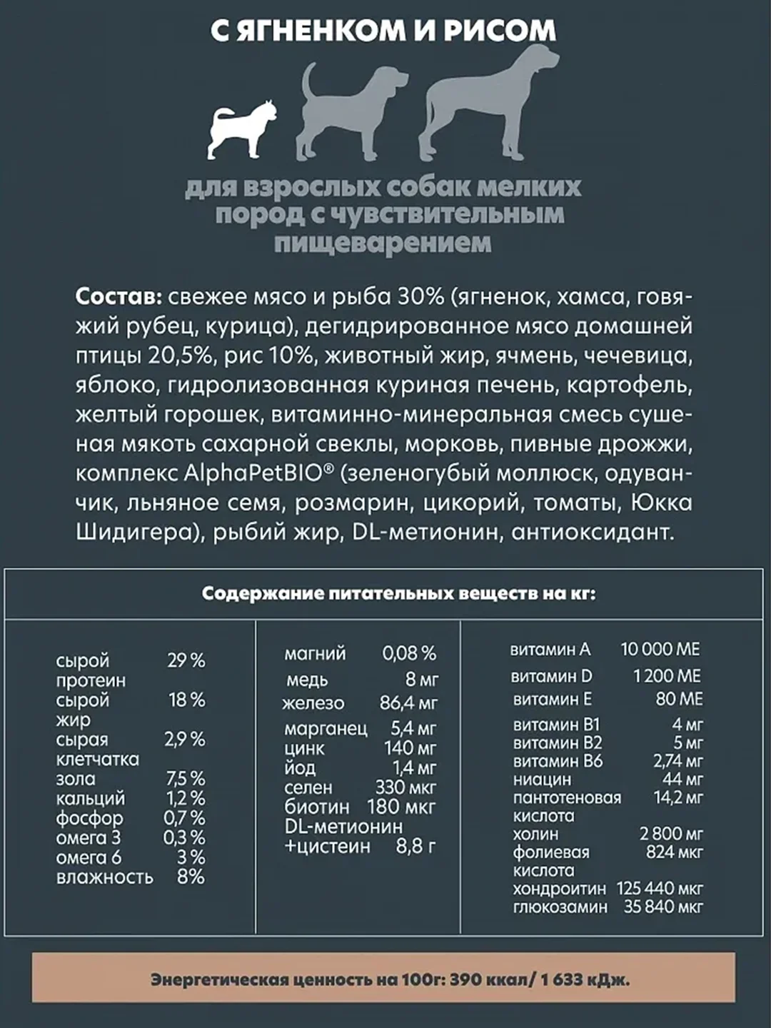 АльфаПет 1,5кг с ягненком и рисом сухой д/собак мелких пород с чувств. пищевар.(651188)