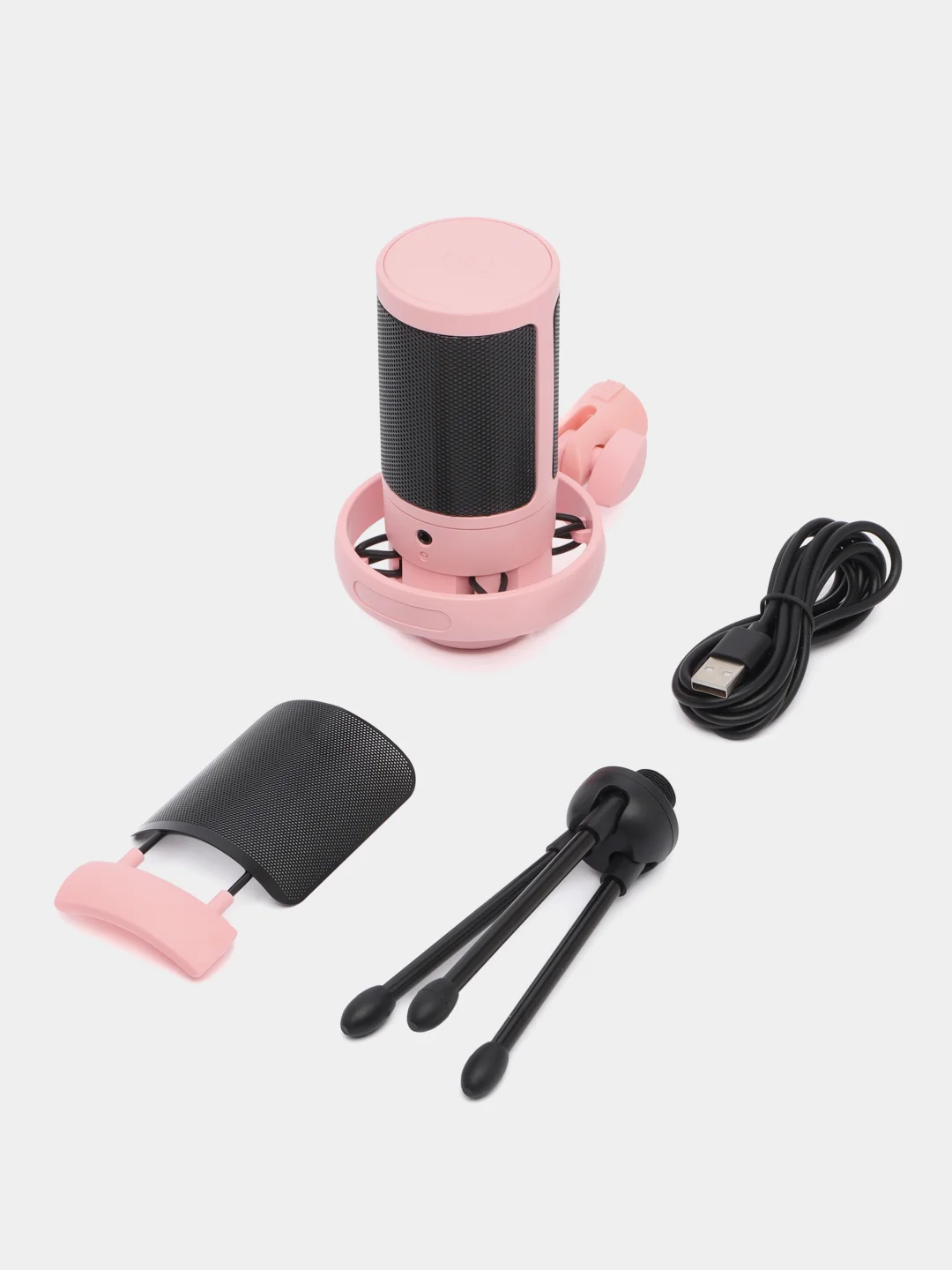 Розовый микрофон игровой студийный конденсаторный для ПК с RGB-подсветкой