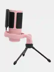 Розовый микрофон игровой студийный конденсаторный для ПК с RGB-подсветкой