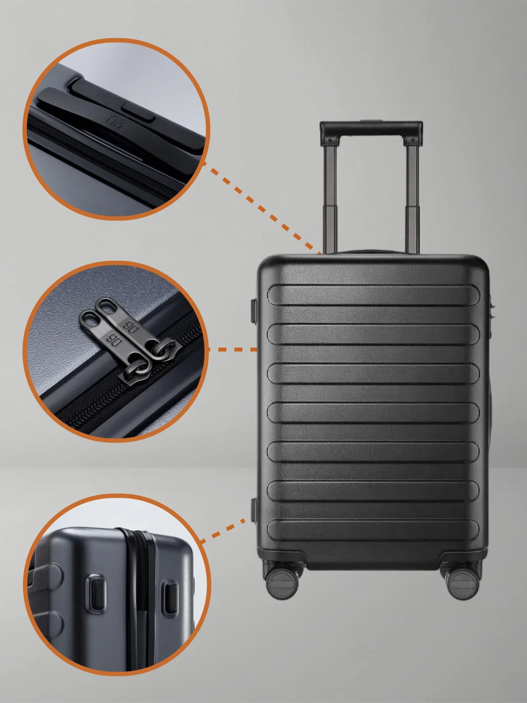 Черный чемодан Xiaomi 90 Points Seven Bar Suitcase 20"