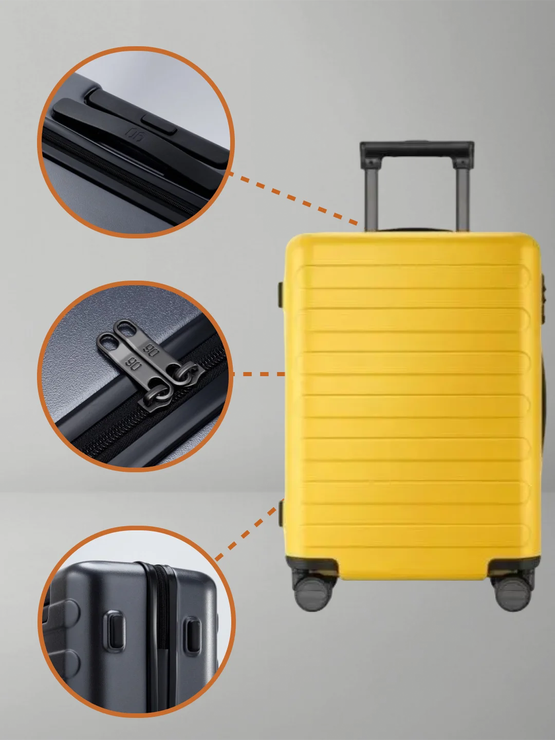 Желтый чемодан Xiaomi 90 Points Seven Bar Suitcase 20"