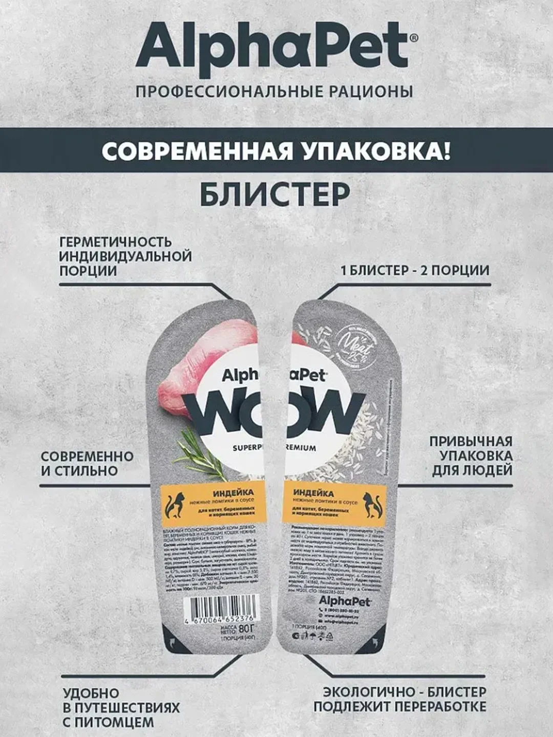 АльфаПет WOW 80г индейка ломтики в соусе д/берем., кормящ. кошек и котят (652376)