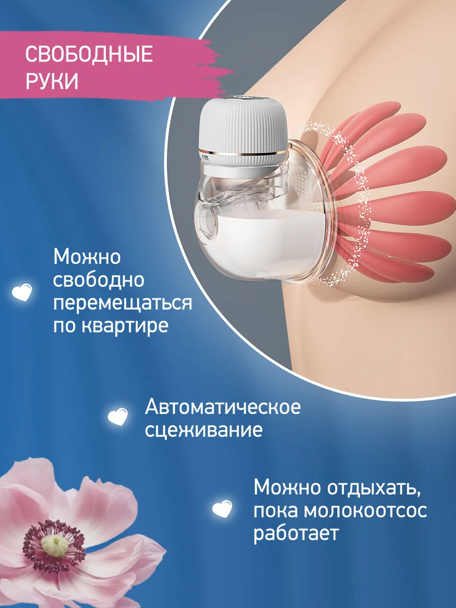 Белый молокоотсос электрический  носимый, под бюстгальтер