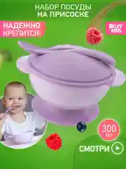 Лавандовый набор для кормления: тарелка на присоске, крышка и ложка