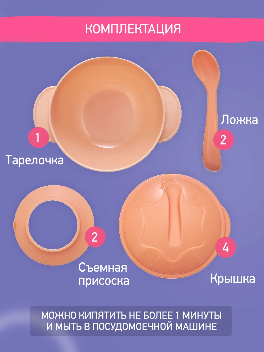 Манго набор для кормления: тарелка на присоске, крышка и ложка