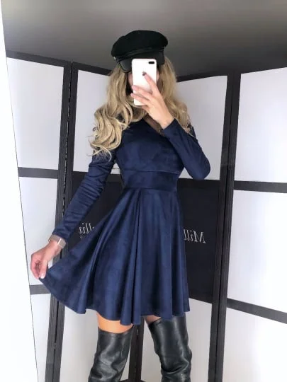 Черный женское платье с длинным рукавом, из экозамши, спандекс