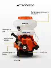 Опрыскиватель, садовый, бензиновый 3WF-2.6A 14L (2,5 л.с., 14 литров, BOOST-помпа, 3 в 1)