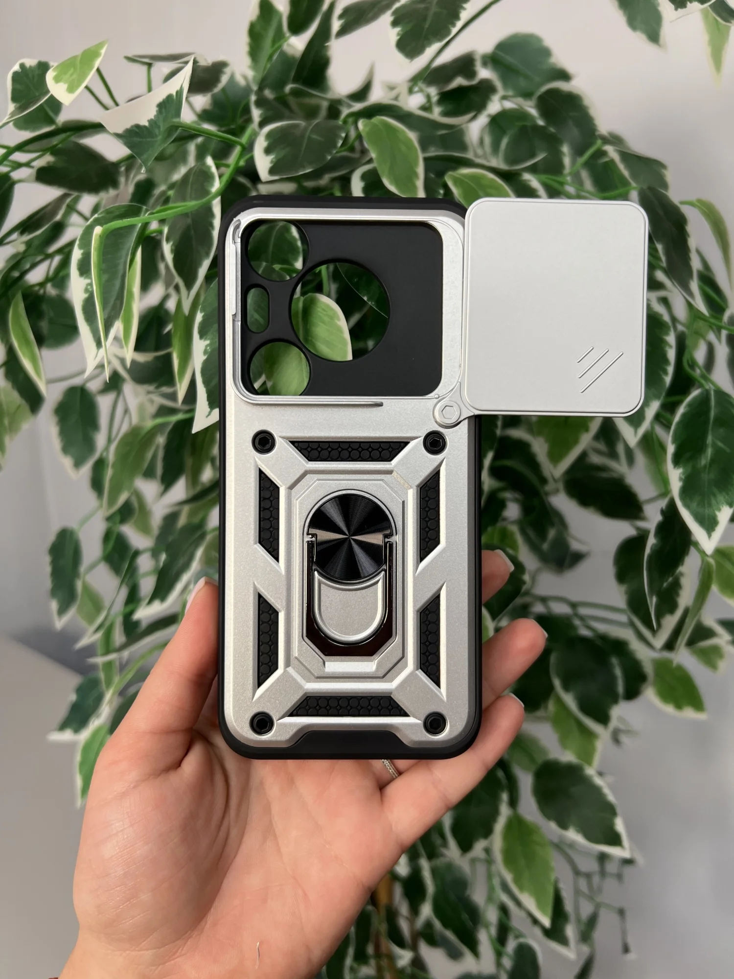 Серебряный чехол противоударный armors для Huawei Pura 70 Pro / Хуавей Пура 70 Про с защитой камеры