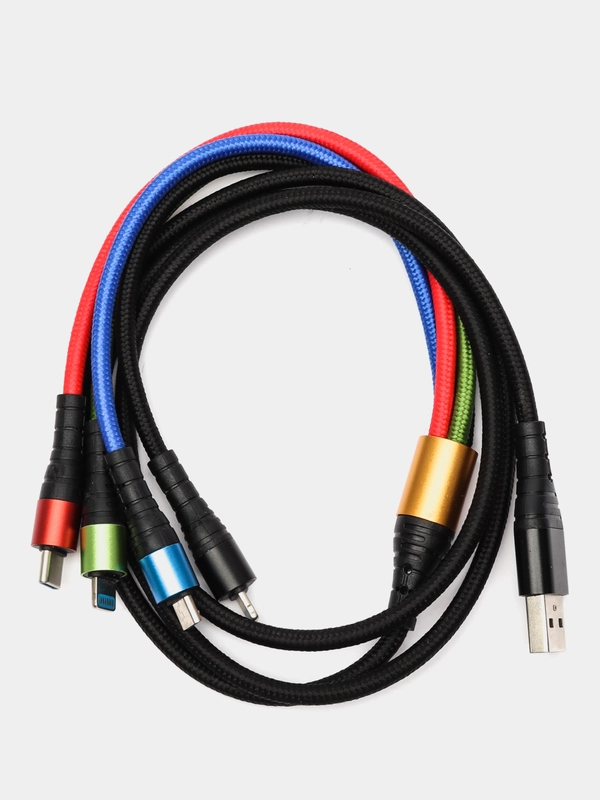 Кабель для зарядки телефона 4в1 ,универсальный,с разъемами Lightning,Micro USB,Type C 1,2м