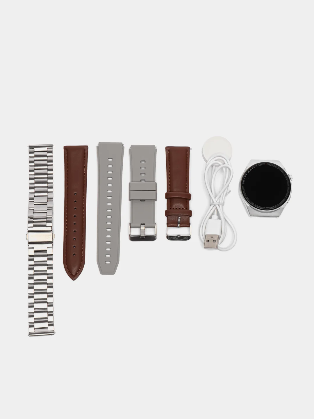 Серебряный умные часы Smart Watch GT3 Max, круглые, с тремя ремешками