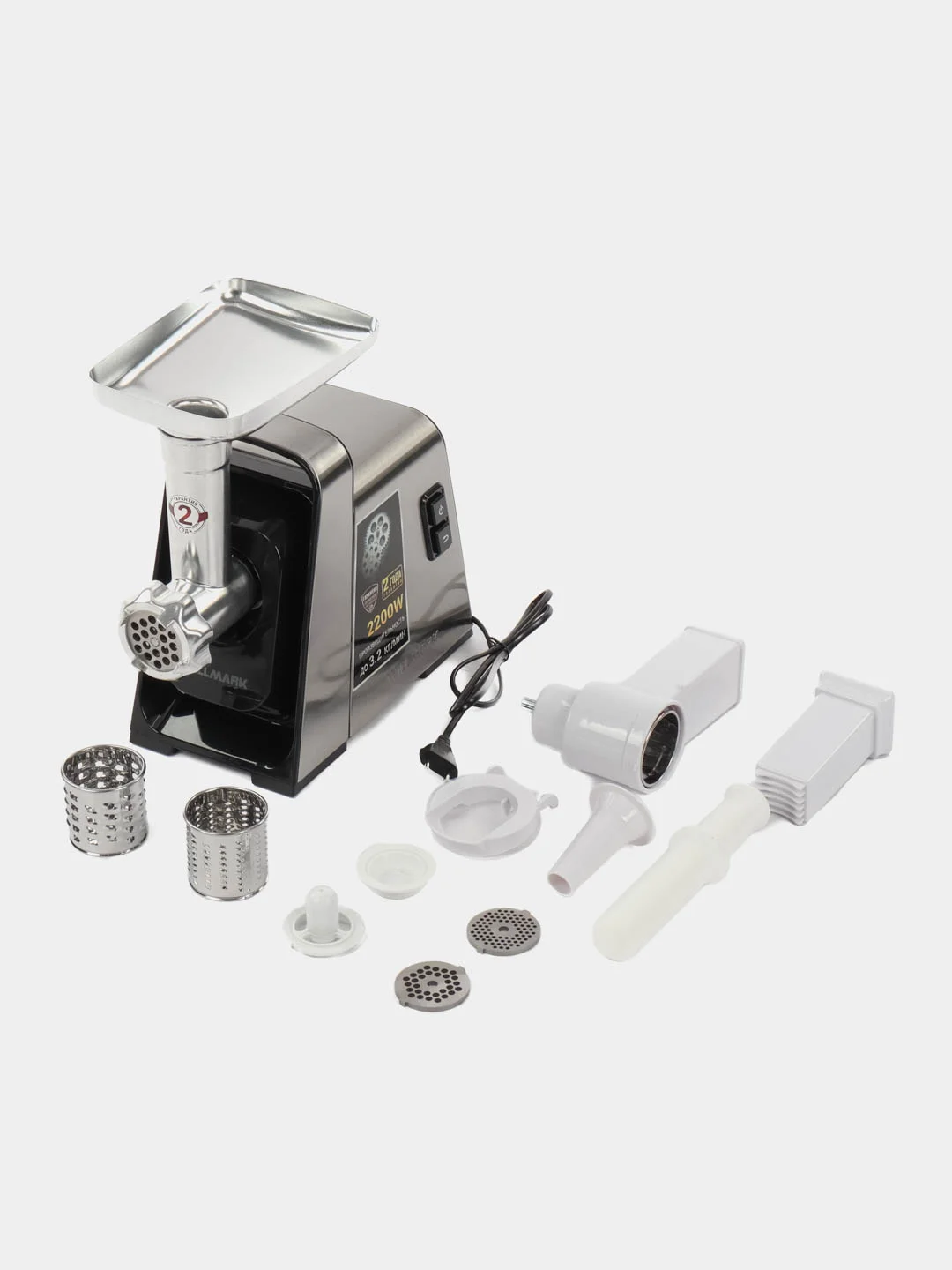 Электрическая мясорубка WILLMARK WMG-2140S 2200Вт, 3,2кг/мин, овощерезка