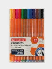 Линеры Brauberg Fine 040, 144143, капиллярные ручки цветные, набор 12 цветов для рисования