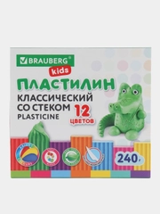 Пластилин набор 4 штуки по 12 цветов, классический, 960 грамм, 4 стека, Brauberg Kids