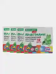 Пластилин набор 4 штуки по 12 цветов, классический, 960 грамм, 4 стека, Brauberg Kids