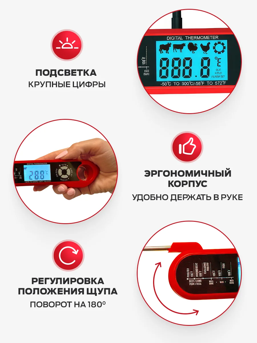 Термометр кулинарный с двумя щупами FM-004