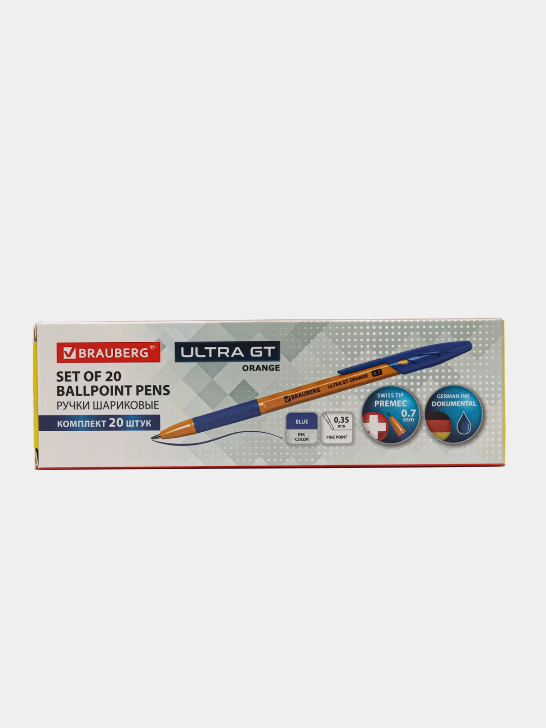 Ручки шариковые Brauberg Ultra GT Orange, 144058, синие 20 штук тонкие для школы с грипом