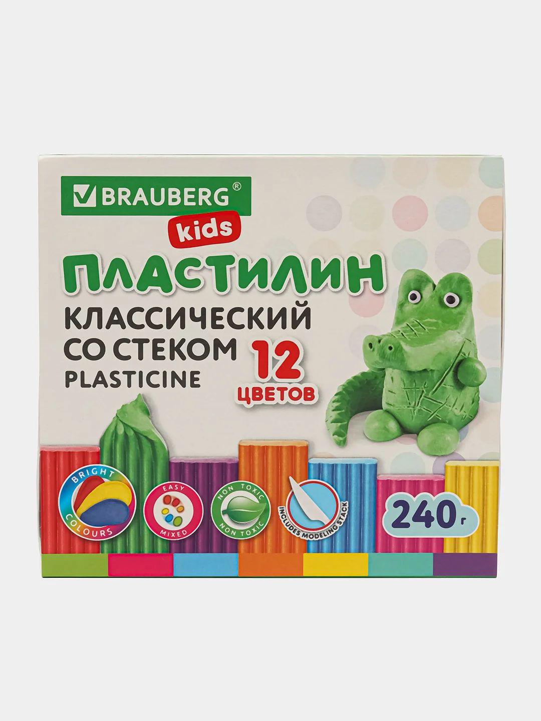 Пластилин набор 2 штуки по 12 цветов, классический, 480 грамм, 2 стека, Brauberg Kids
