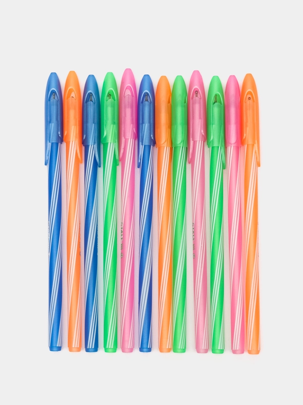 Ручки шариковые Staff Candy Neon, 144236, синие набор 12 штук тонкие для школы, 0,3 мм