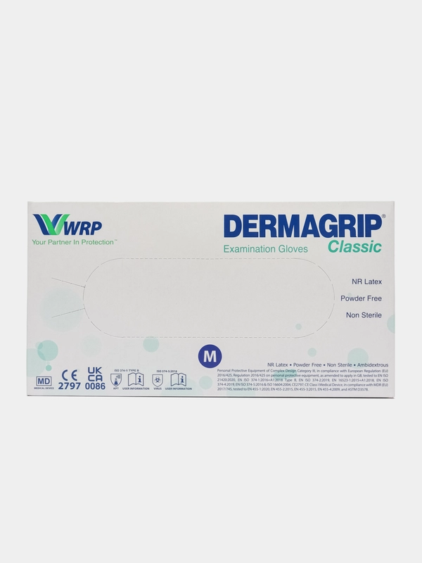 Перчатки медицинские одноразовые Dermagrip Classic, 630063, латексные смотровые 100 штук M
