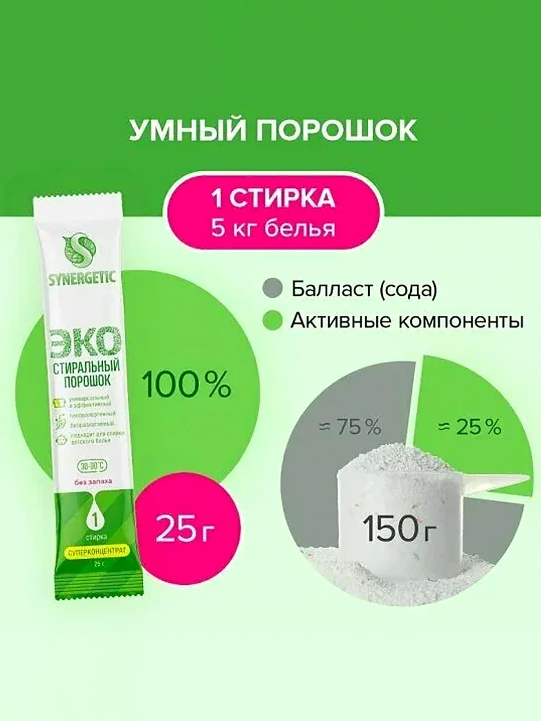Стиральный порошок SYNERGETIC, 40 стирок