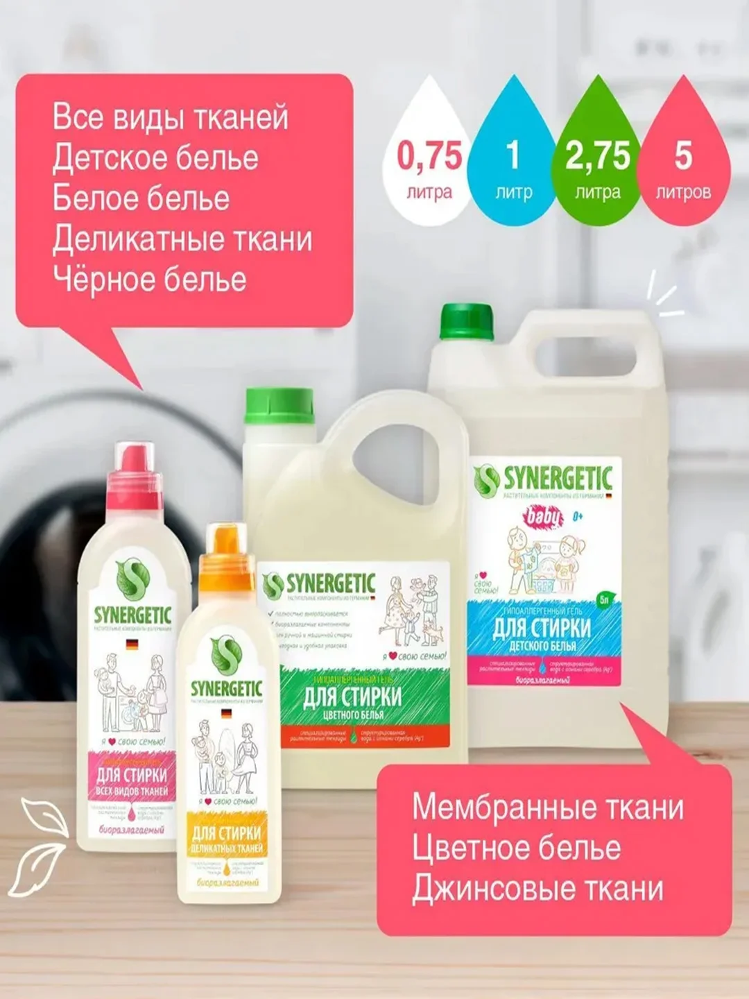 Гель для стирки SYNERGETIC ACTIVE FRESH, 1,5 л, 25 стирок