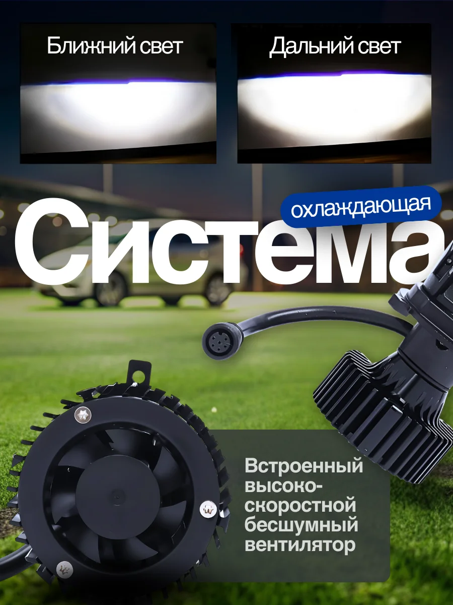 Светодиодные Led лампы с линзой Y7D H4, 50 Вт
