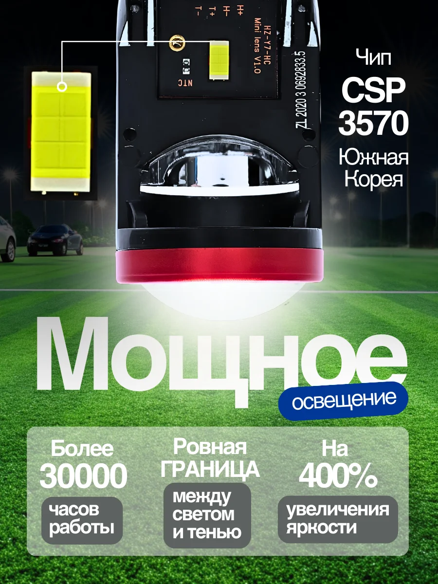 Светодиодные Led лампы с линзой Y7D H4, 50 Вт