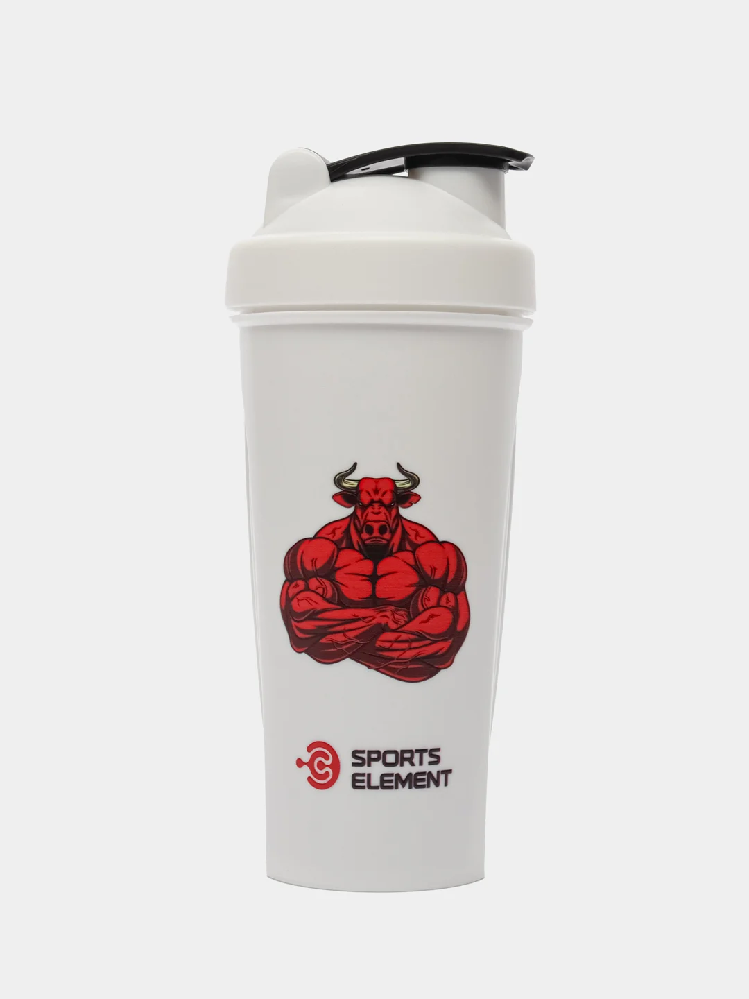 Красный шейкер спортивный для протеина Sports Element с принтом белый, 600 мл, с венчиком