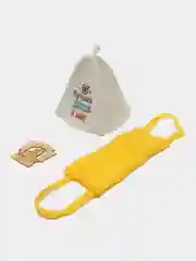 Желтый подарок бабушке/банный набор -шапка для бани, мочалка, деревянный магнит, силиконовая сумочка