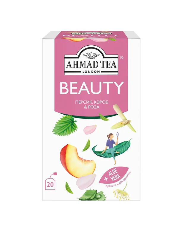 Чайный напиток травяной Ahmad Tea BEAUTY, персик, кэроб и роза, 20 пакетиков х 1,5 г