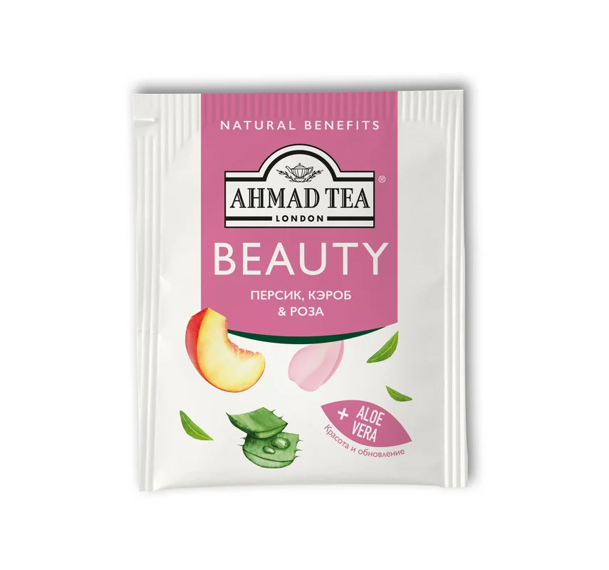 Чайный напиток травяной Ahmad Tea BEAUTY, персик, кэроб и роза, 20 пакетиков х 1,5 г