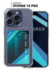 Чехол для iPhone 15 Pro противоударный силиконовый ROSCO с карманом для карт защитой углов