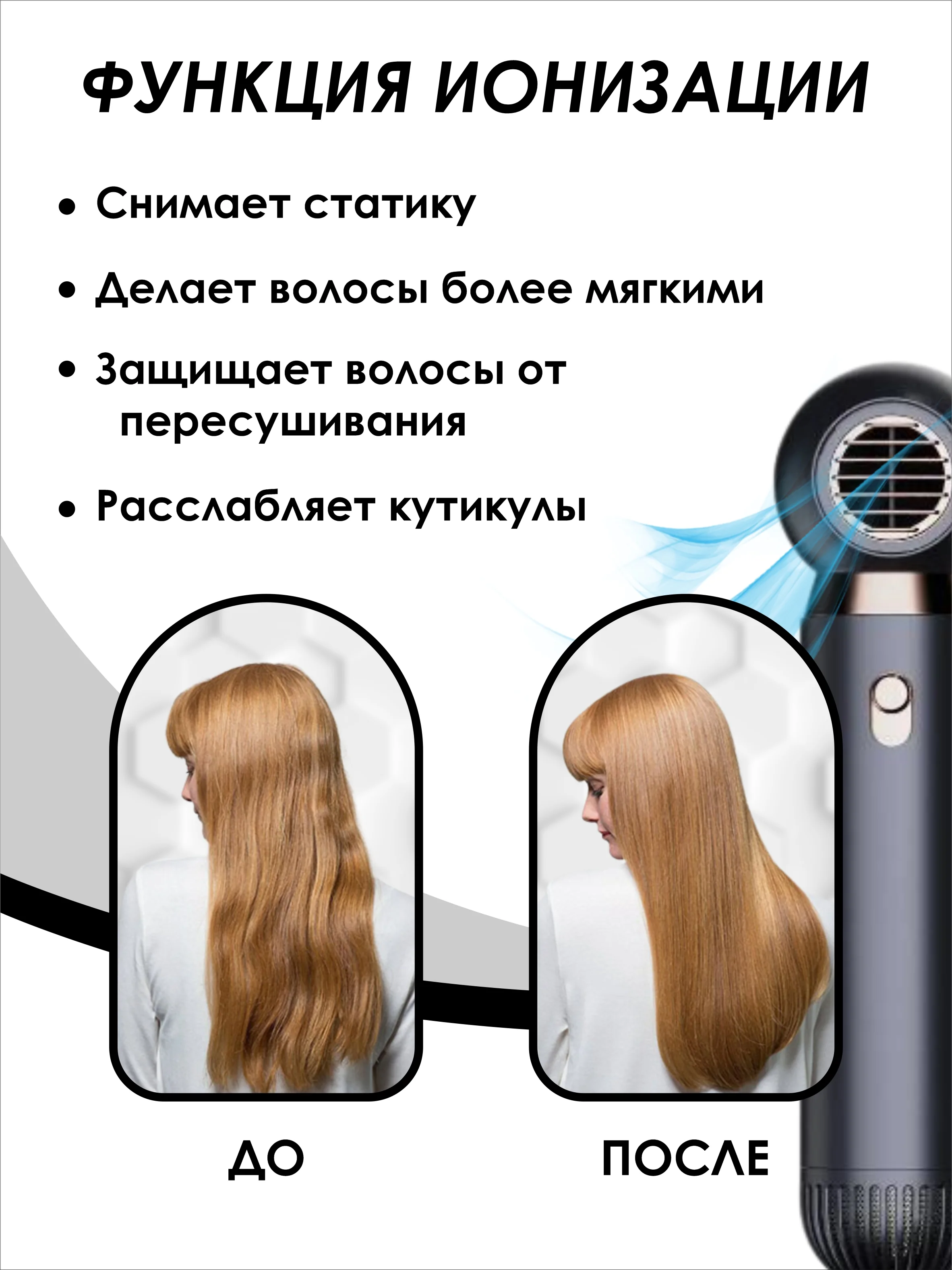 Черный фен компактный с ионизацией, черный