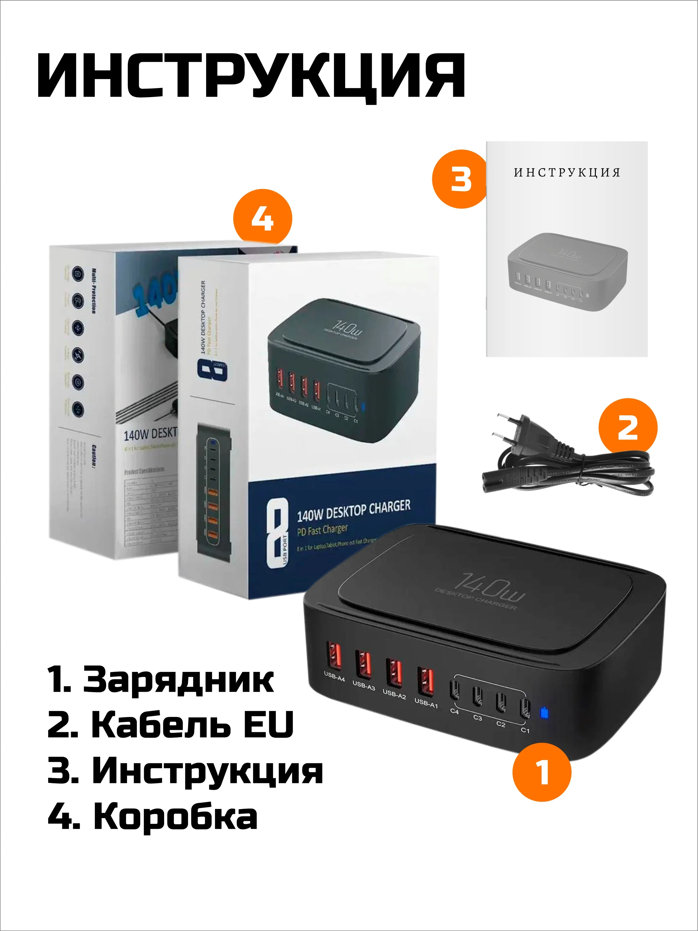 Черный сетевое зарядное устройство для телефона и гаджетов 140 Вт