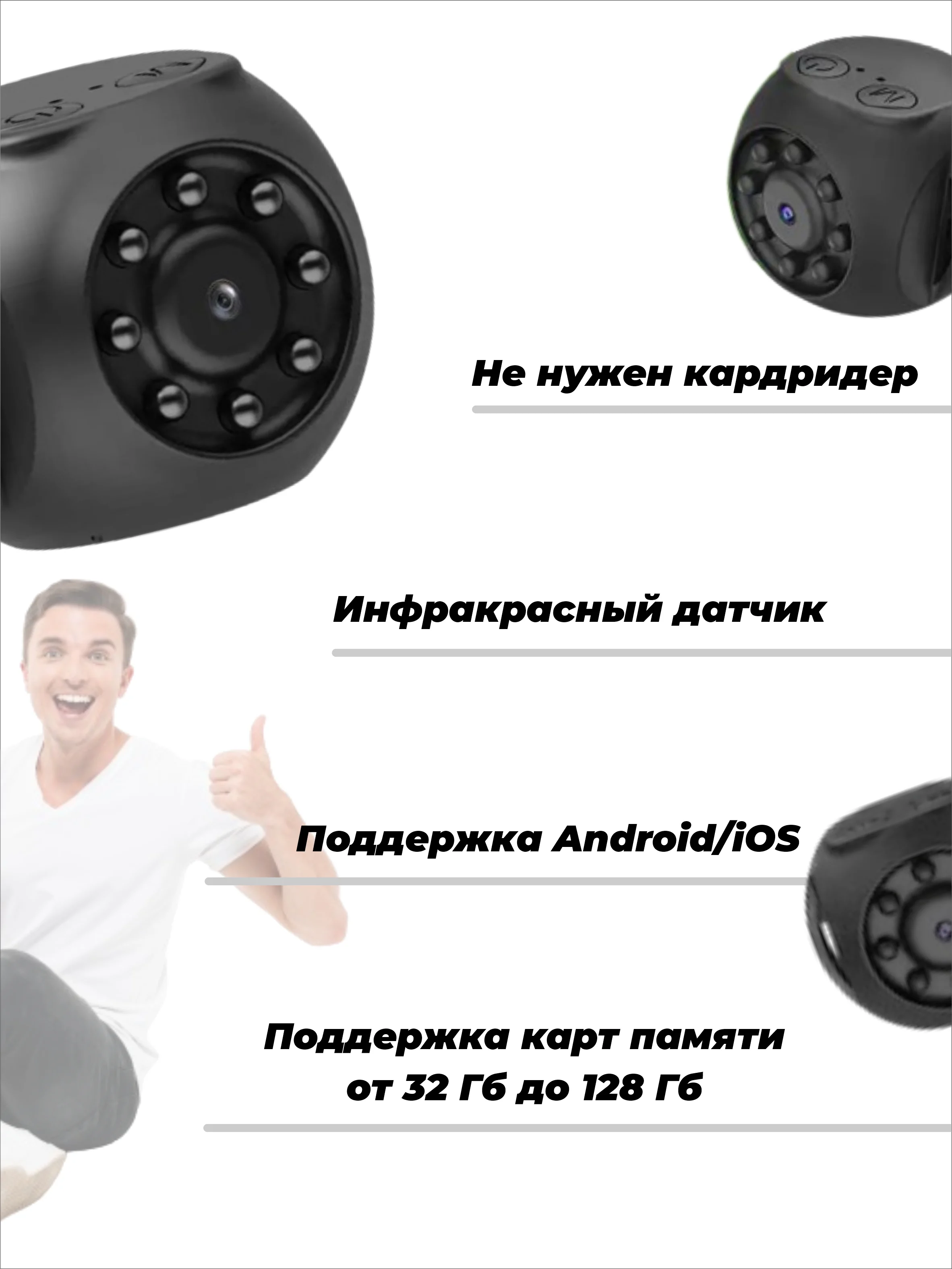 Черный скрытая беспроводная камера Wi-Fi