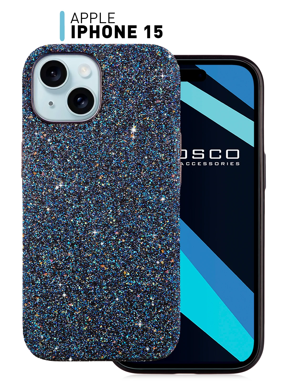 Чехол на Apple iPhone 15 блестящий ROSCO пластиковый с силиконом, стразами, кристаллами