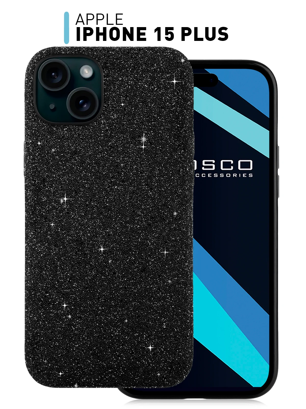 Чехол на Apple iPhone 15 Plus блестящий ROSCO пластиковый с силиконом стразами кристаллами