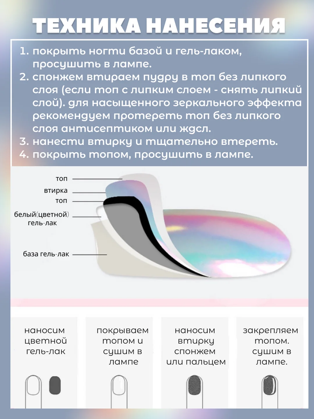 Втирка радужная русалка для дизайна ногтей