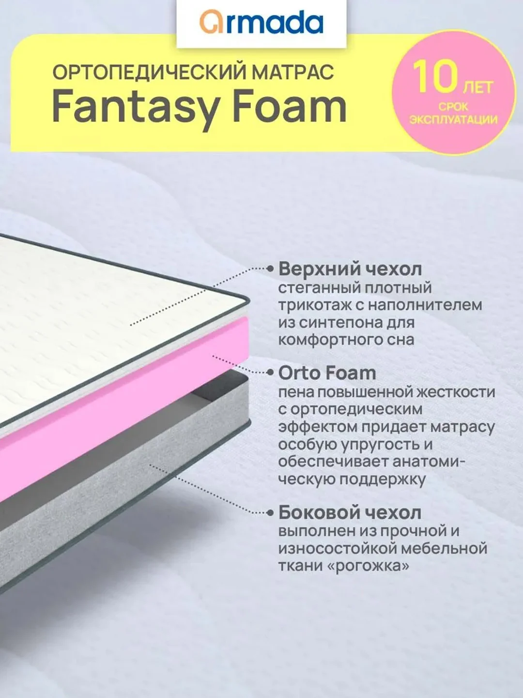 Матрас ортопедический анатомический 80, 90, 120, 140 ARMADA FANTASY FOAM