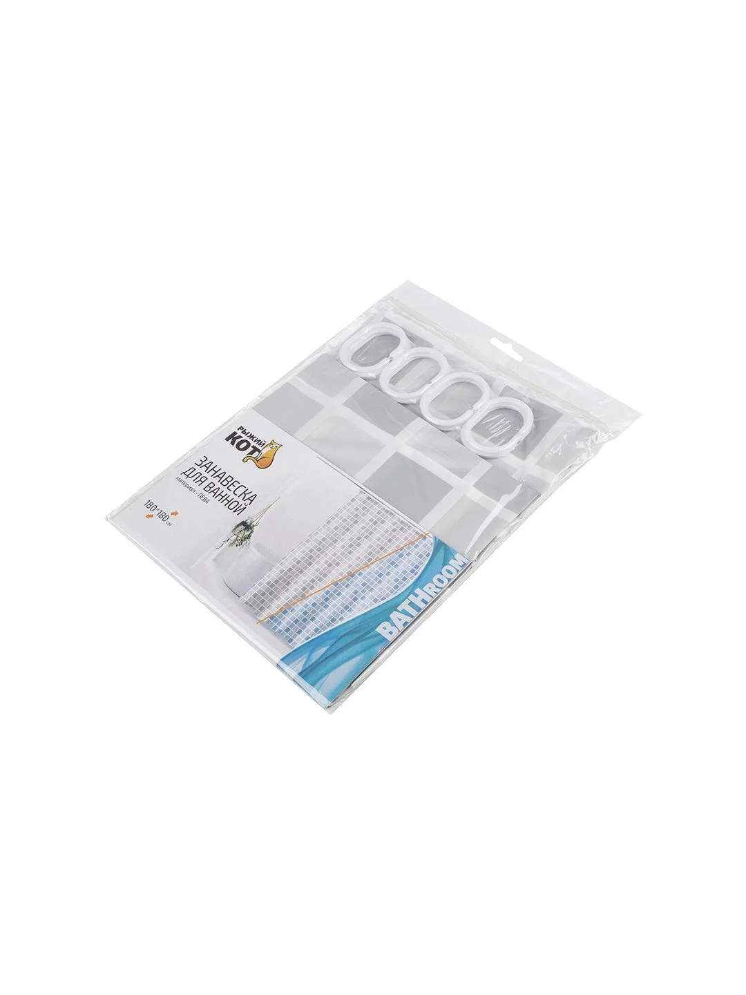 Штора для ванной Рыжий кот клетка, PEVA